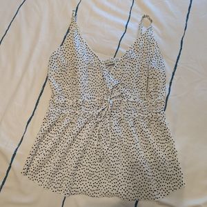Abercrombie and Fitch White Polka Dot Satin Pleated Cami - Size XS